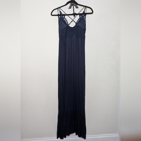 New with Tags Mi Ami Blue Lace Maxi Dress with Crisscross Stripes Women's Size S - Picture 2 of 6